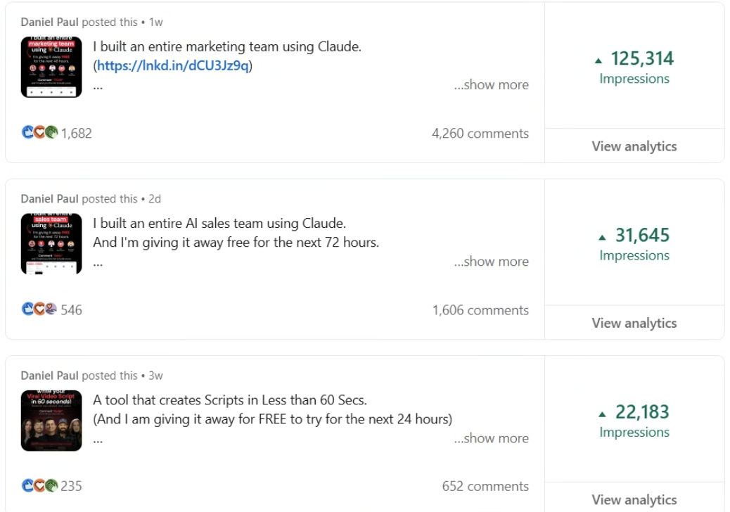 Daniel Paul top performing LinkedIn posts